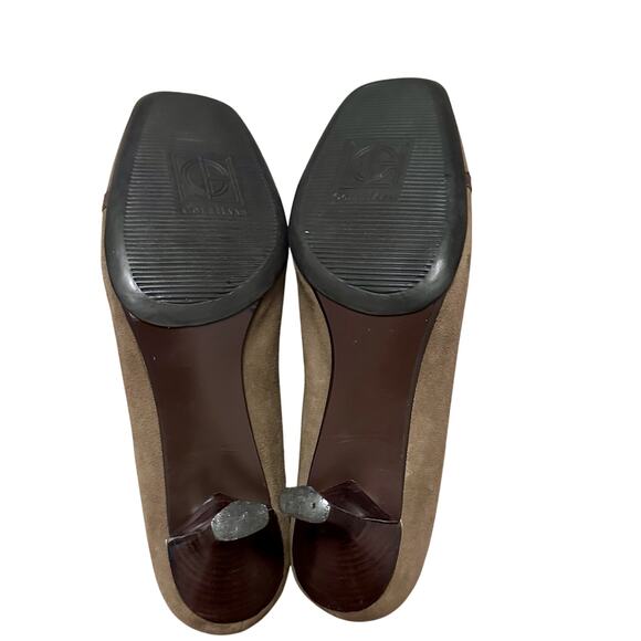 Cole Haan Brown Suede Chain Pumps 8B – Classic Square Toe Kitten Heels Workwear - Picture 7 of 8